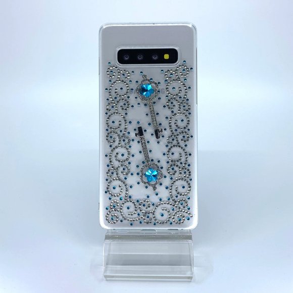 Galaxy S10 case. PC material. Unique Handmade. Blue and silver rhinestones - Picture 1 of 1